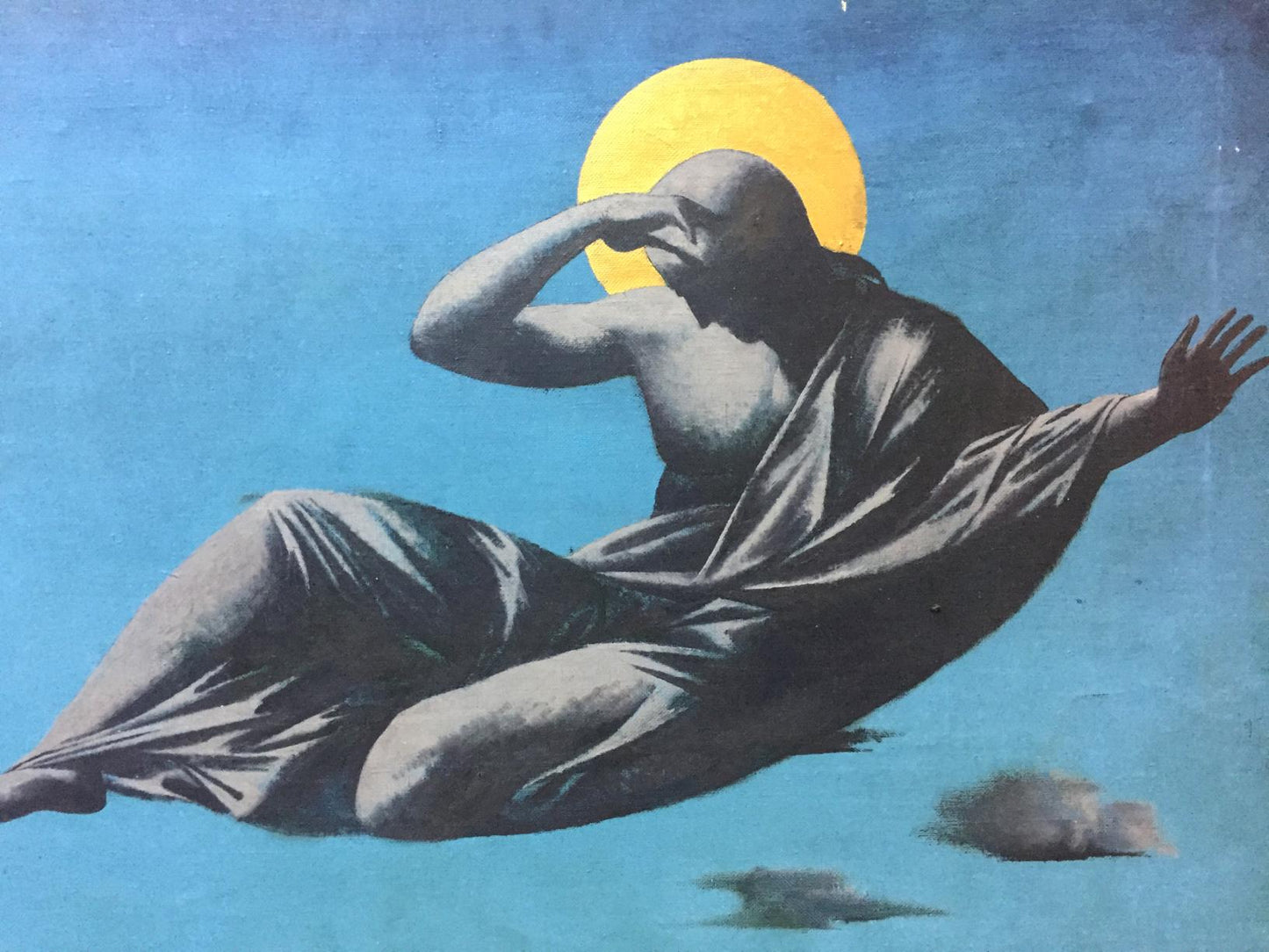 Oil painting by Alexey Fedorovich Vlasov of bald figure in dark robes, sunny sky