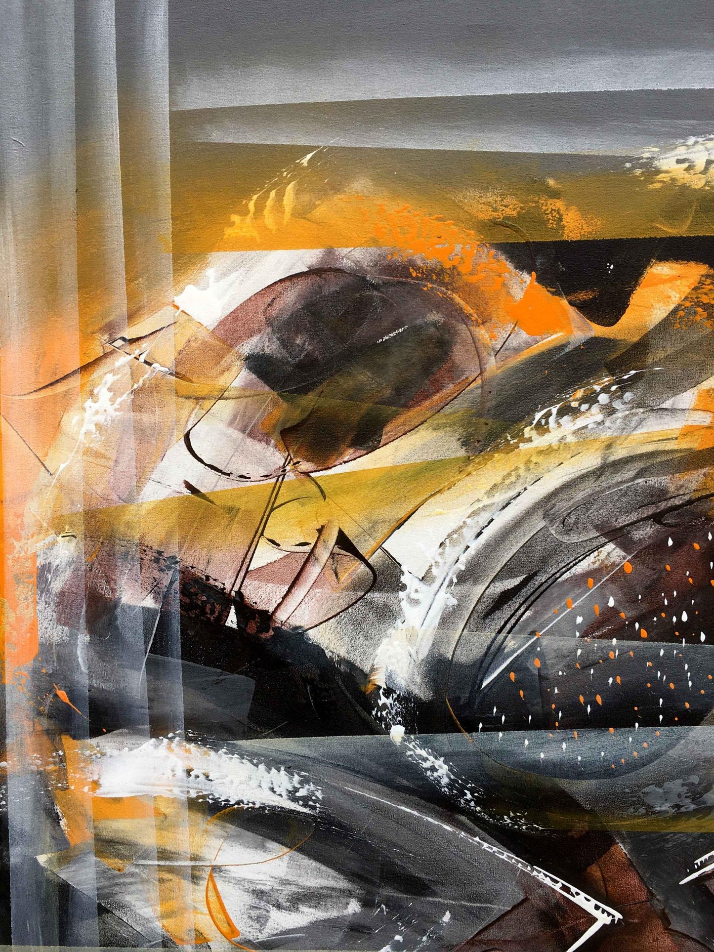 Oil painting Slate and sunlight by Vasily Didyk with orange black white gray strokes