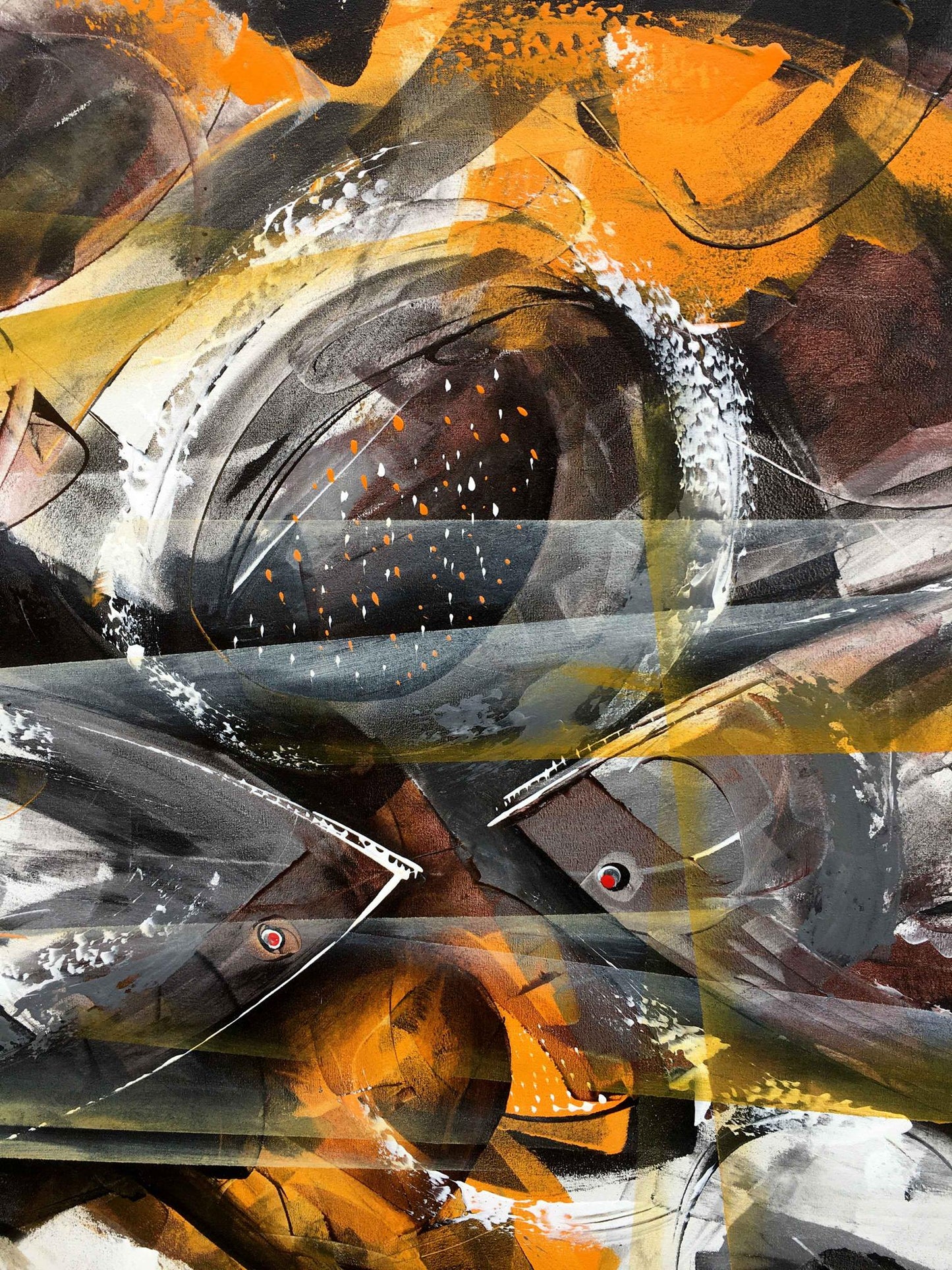 Oil painting Slate and sunlight by Vasily Didyk with orange, black, gray strokes