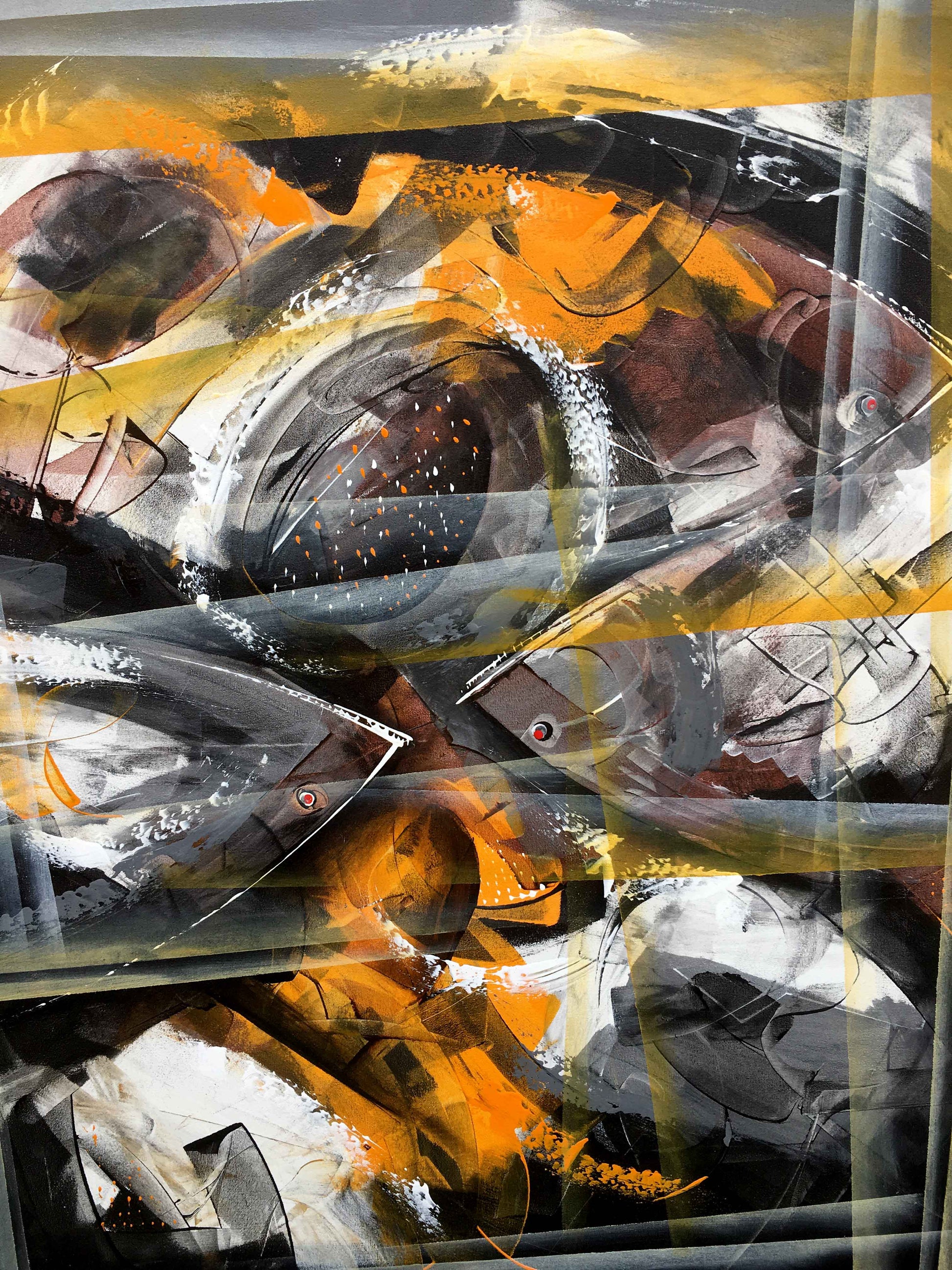Oil painting Slate and sunlight by Vasily Didyk, orange black gray strokes