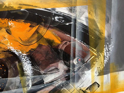 Oil painting Slate and sunlight by Vasily Didyk with bold yellow black gray strokes and red eye