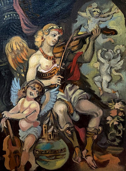 Oil painting by Litvinov Oleg Arkad’yevich of violin-playing winged angel
