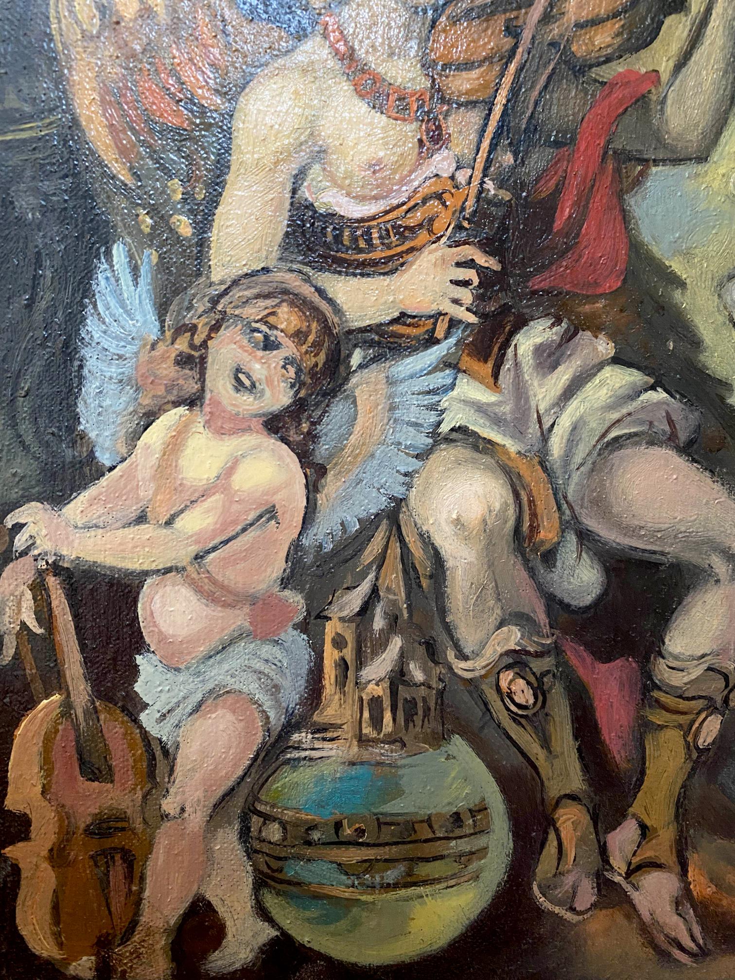 Vibrant oil painting by Litvinov Oleg Arkad’yevich: violin-playing cherub angel
