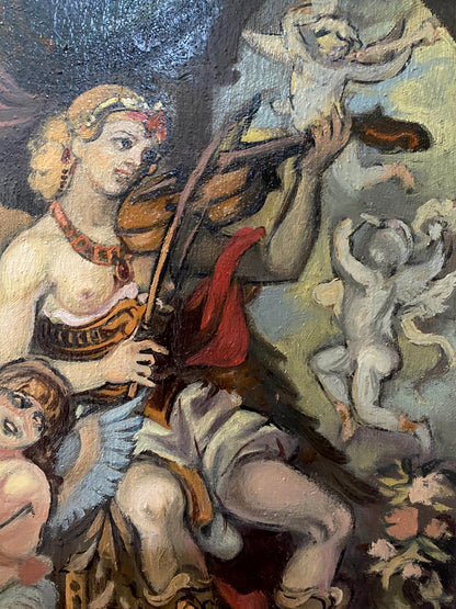 Oil painting by Litvinov Oleg Arkad’yevich: woman playing violin with cherubs