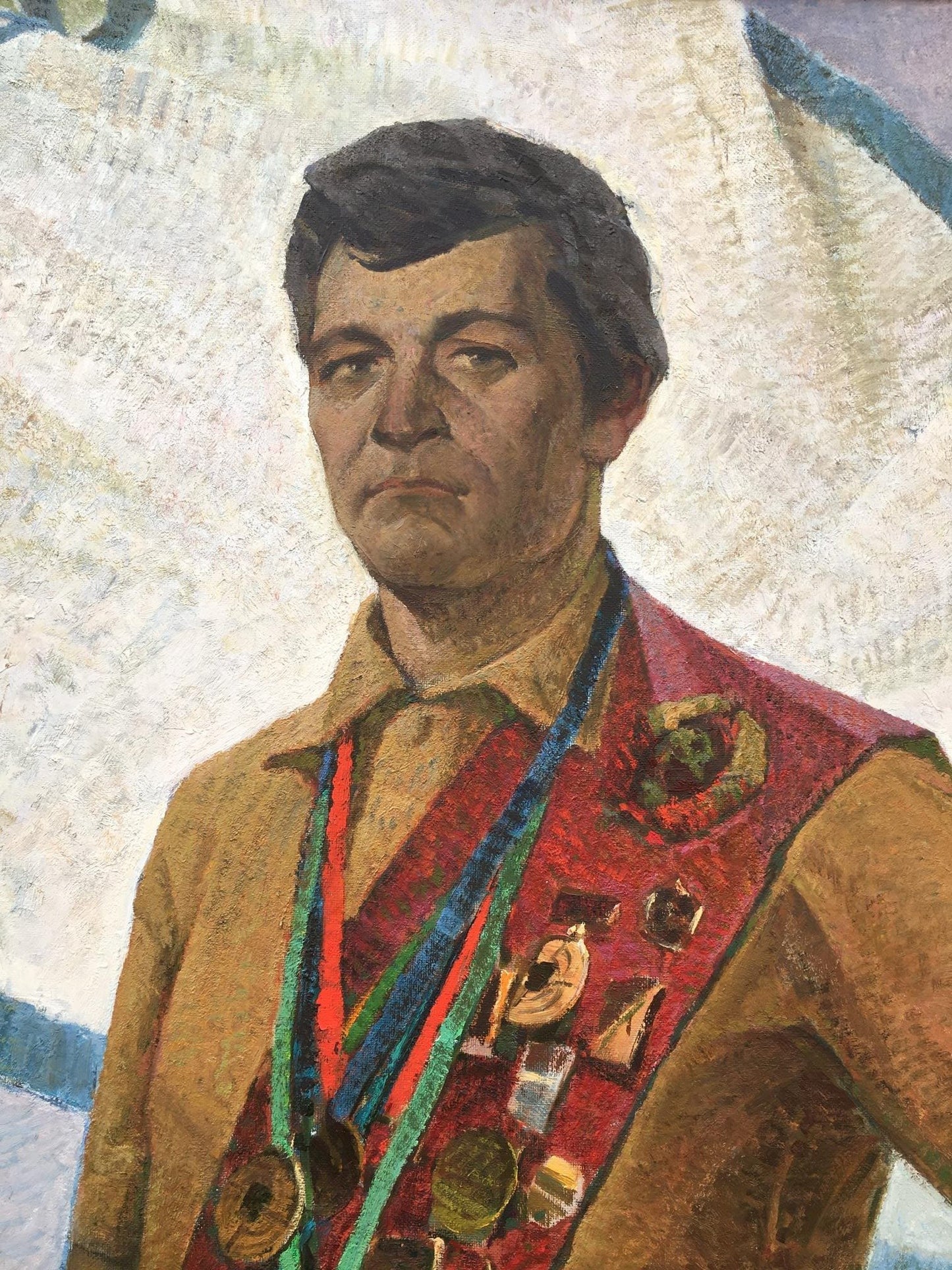 Social realism portrait of USSR master athlete Serbutovsky Andrey Andreevich