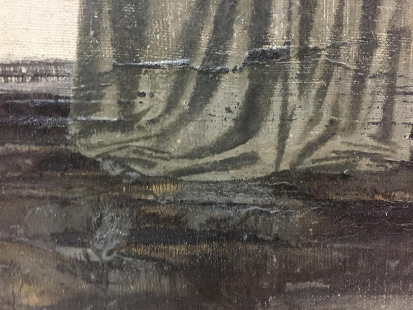 Textured dark gray black oil painting Expectation by Alexey Fedorovich Vlasov