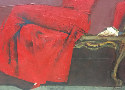The oil painting "Lady in Red" by Alexey Fedorovich Vlasov