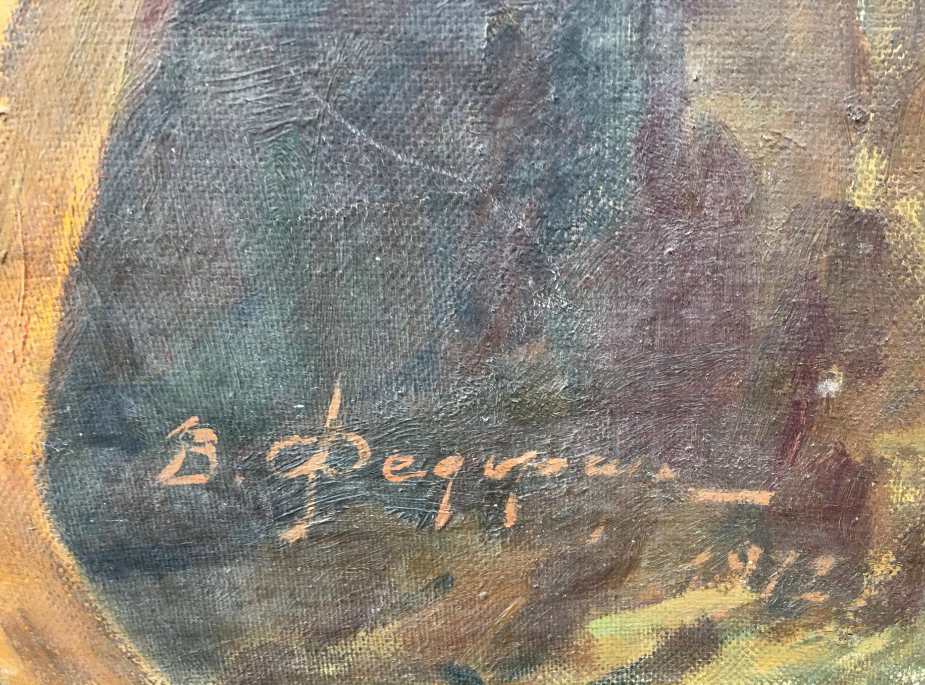Signature b on back of Social realism oil painting Lenin and Gorky by Fedorchuk
