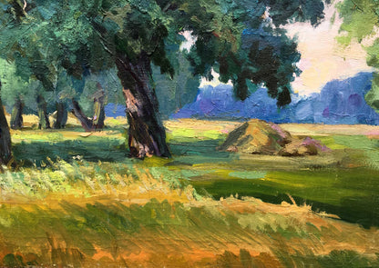 Vibrant impasto oil painting of sunlit forest landscape by Nepiypivo Vasily Ignatievich