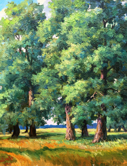 Oil painting of sunlit forest grove by Nepiypivo Vasily Ignatievich