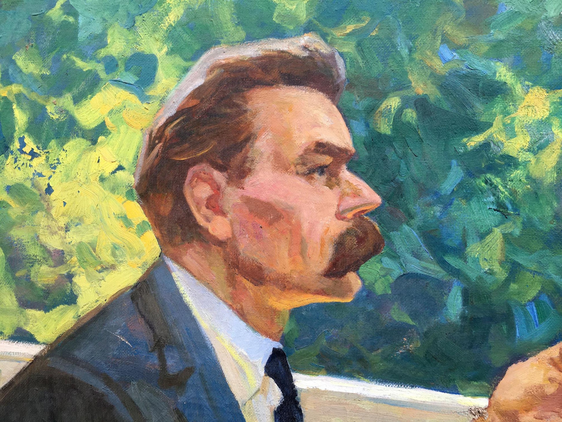Social realism oil painting of Lenin and Gorky by Fedorchuk
