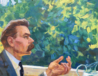 Social realism oil painting portrait of Lenin and Gorky by Fedorchuk