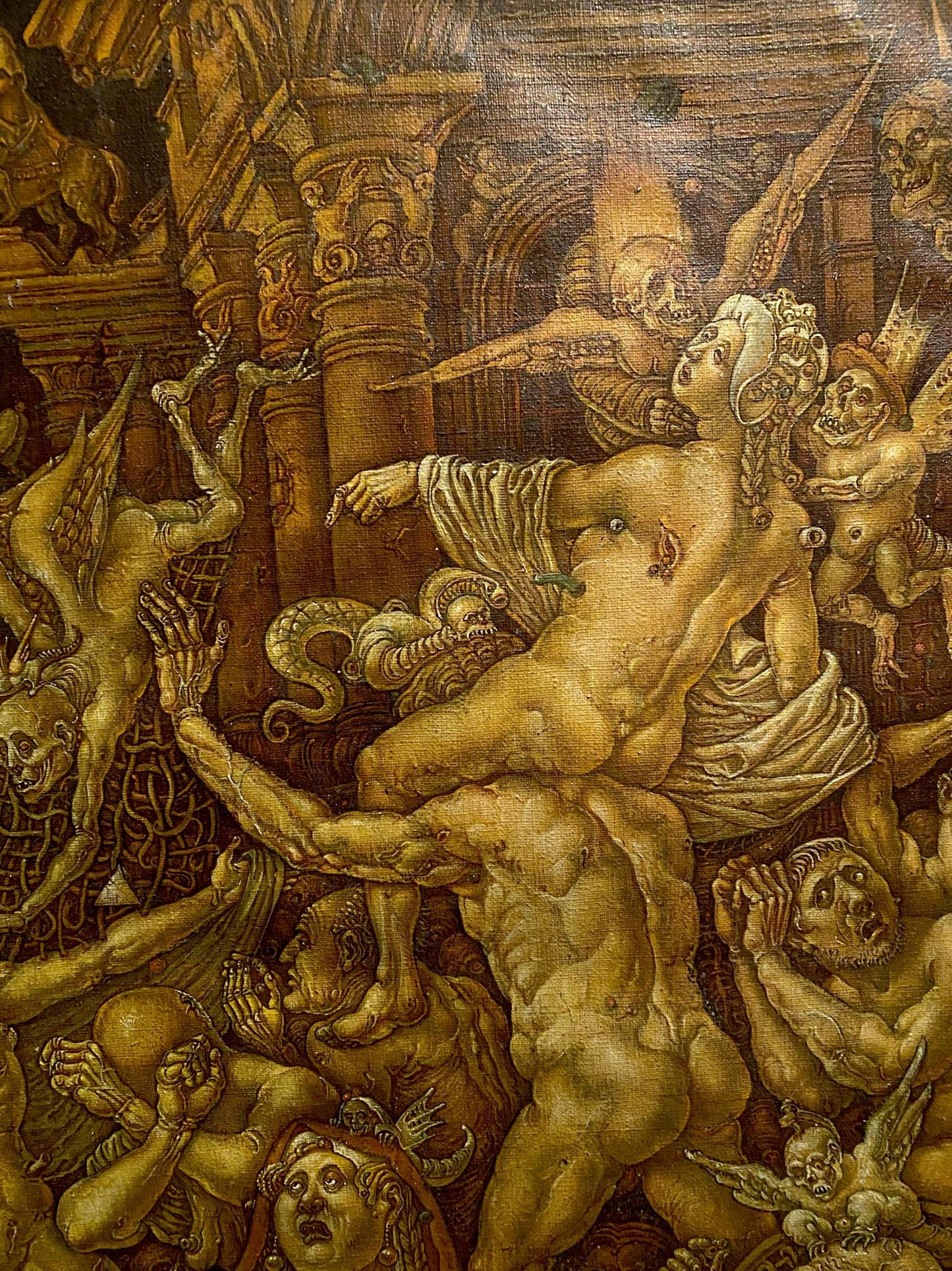 Oil painting Death Triumph by Oleg Litvinov, dramatic mythological scene