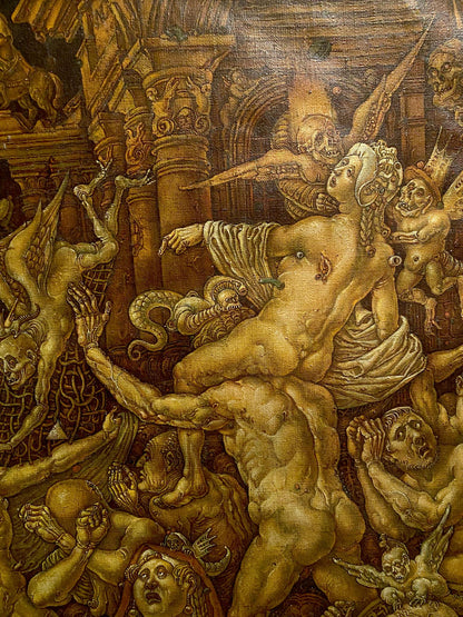 Oil painting Death Triumph by Oleg Litvinov, dramatic mythological scene