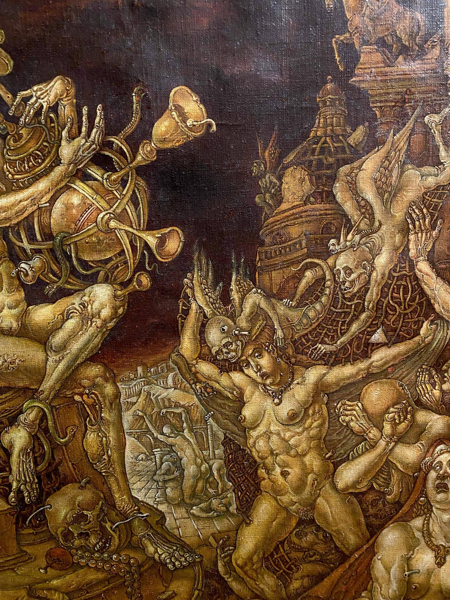 Oil painting Death Triumph by Oleg Litvinov: demonic apocalypse scene