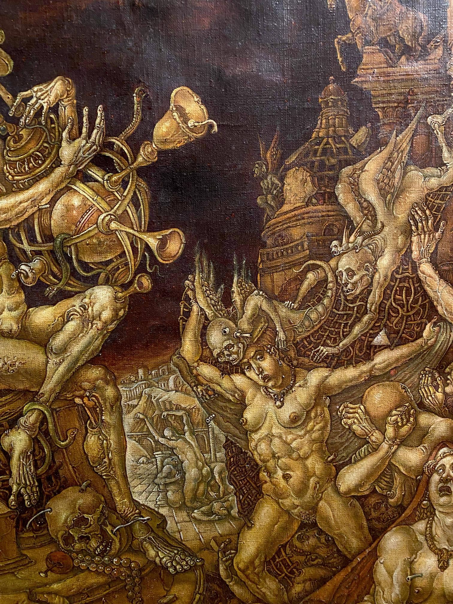 Oil painting Death Triumph by Oleg Litvinov: demonic apocalypse scene