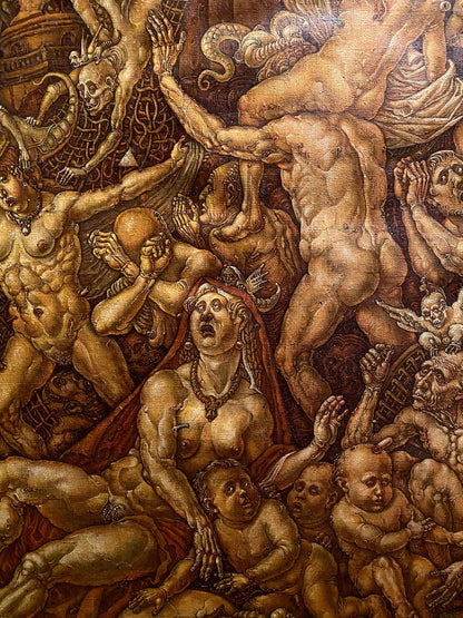 Dark oil painting Death Triumph by Oleg Litvinov with muscular chaotic figures