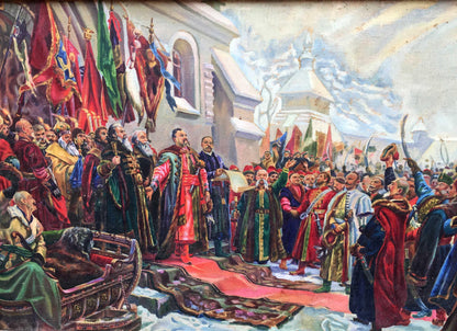 Oil painting of Ukraine R. reunification procession in ornate robes