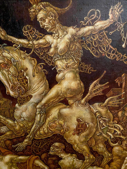 Grotesque horned figure on biomechanical beast by Oleg Litvinov oil painting