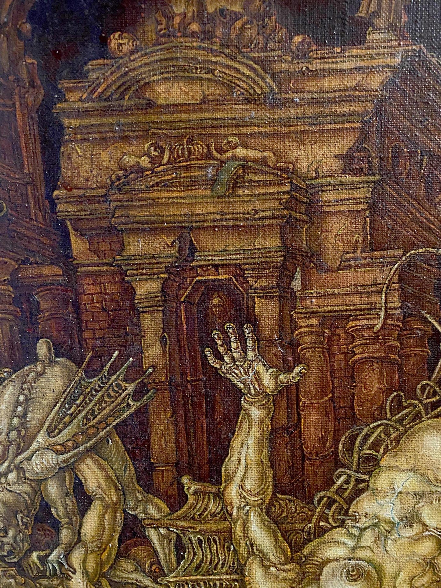 Oil painting of golden-brown ornate arch by Oleg Litvinov