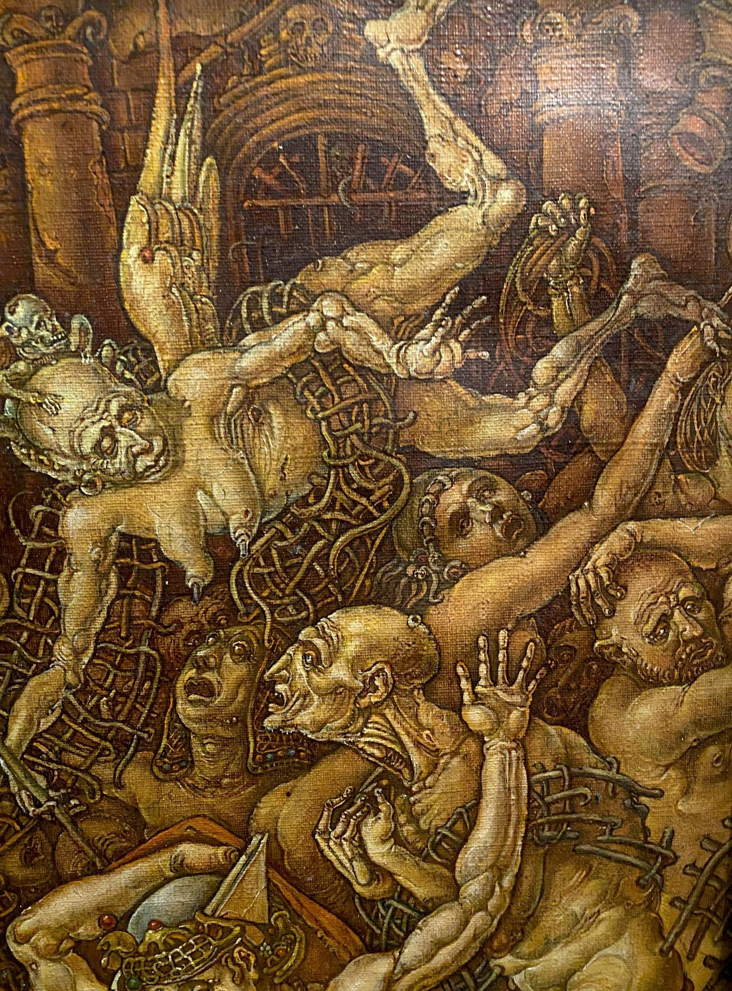 Dark oil painting The Triumph of Death Has Come by Oleg Litvinov, chaotic tormented figures