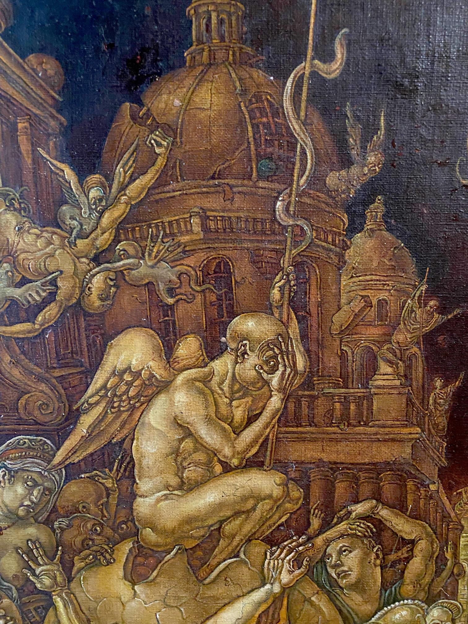 Golden angelic figure with wings in Oleg Litvins oil painting Triumph of Death