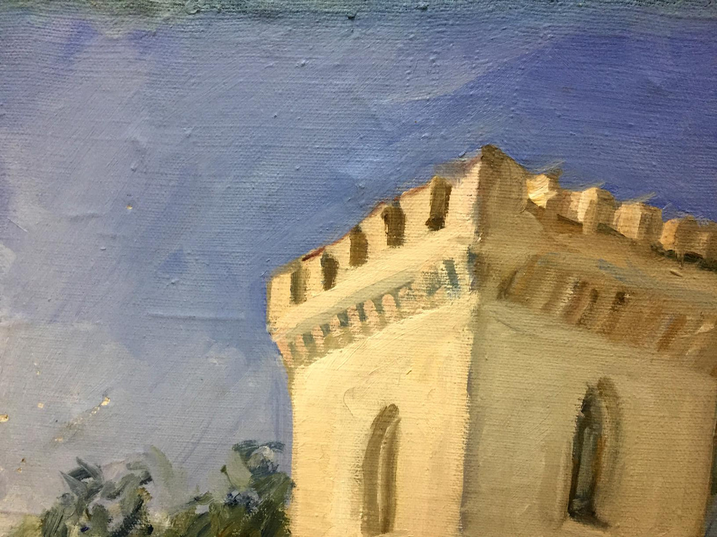 Oil painting by Sednev Melikhov Georgy Stepanovich: beige stone tower with crenellated battlements