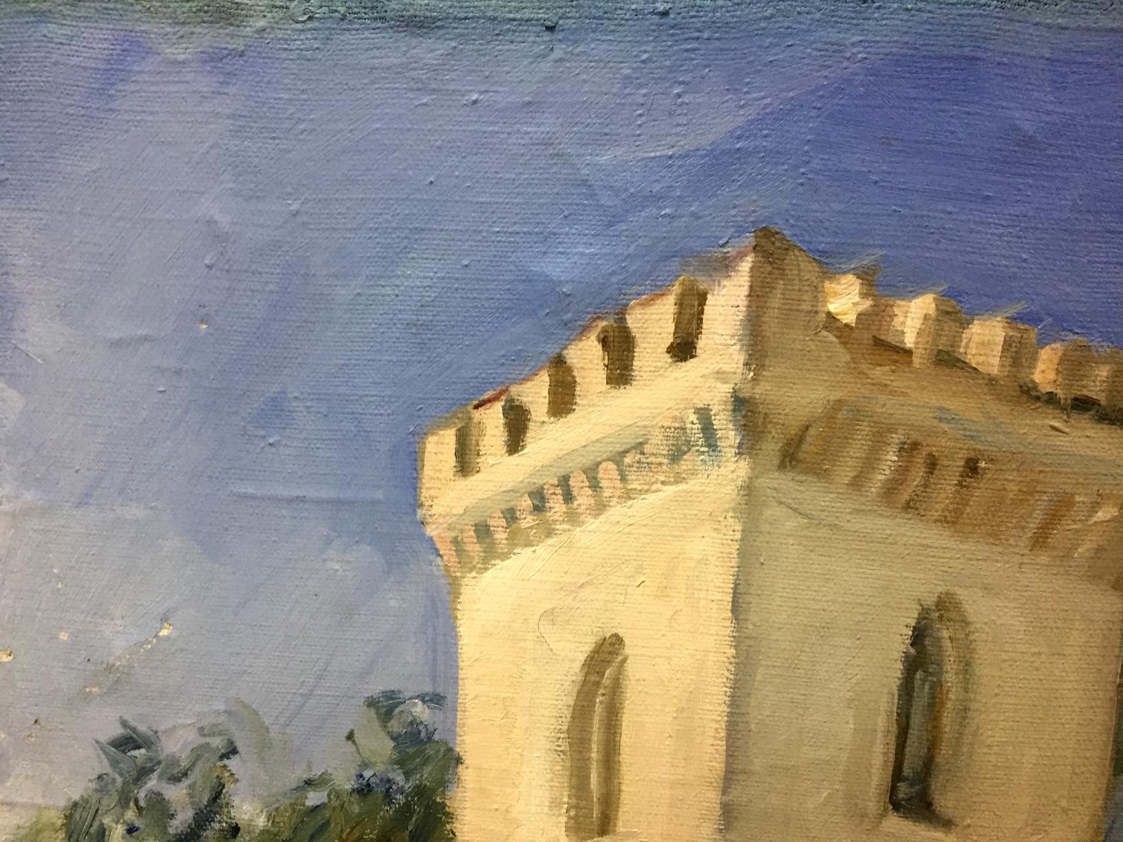 Oil painting by Sednev Melikhov Georgy Stepanovich: beige stone tower with crenellated battlements