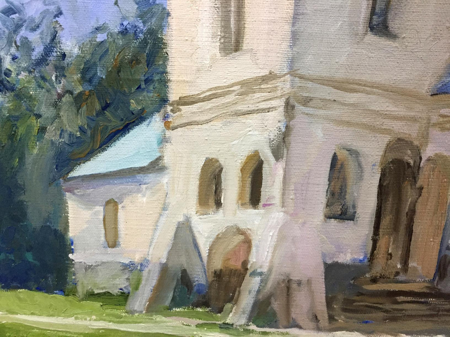 Oil painting by Sednev Melikhov Georgy Stepanovich of white stone church