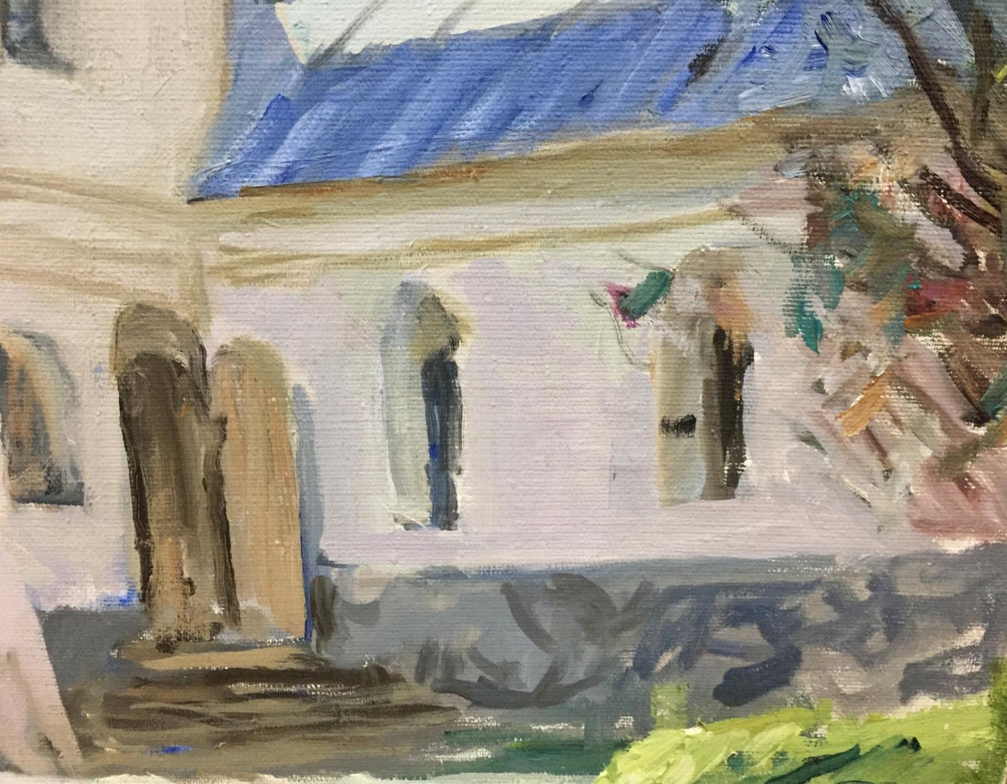 Oil painting by Sednev Melikhov Georgy Stepanovich: white building, blue roof