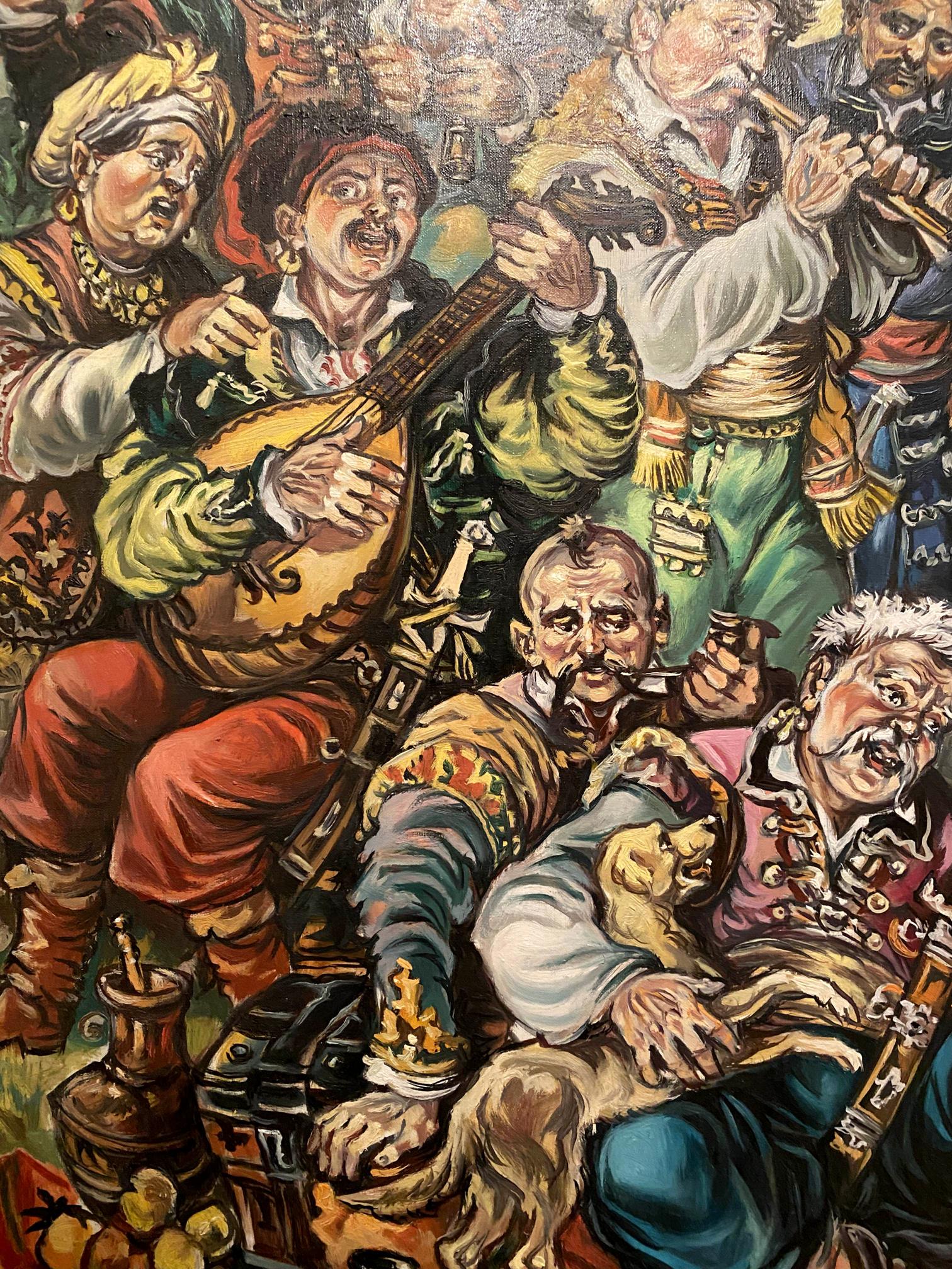 Vibrant oil painting Cossack fun by Alexander Arkadievich Litvinov