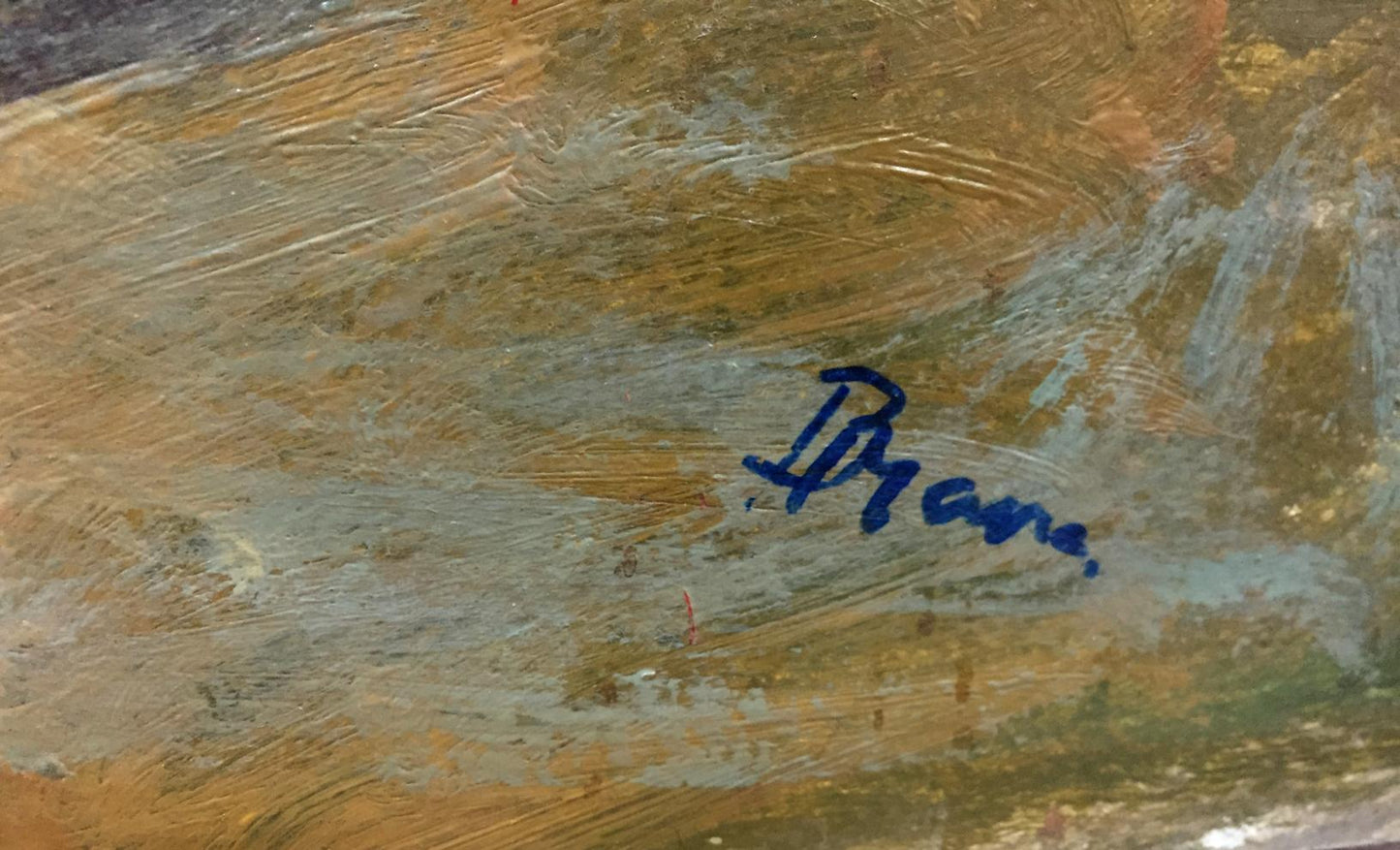Blue cursive Branc signature on back of original oil painting Watermelons canvas