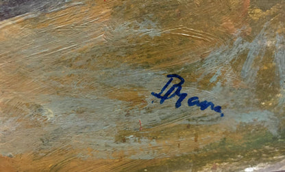 Blue cursive Branc signature on back of original oil painting Watermelons canvas