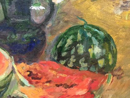 Vibrant green striped watermelon oil painting original artwork