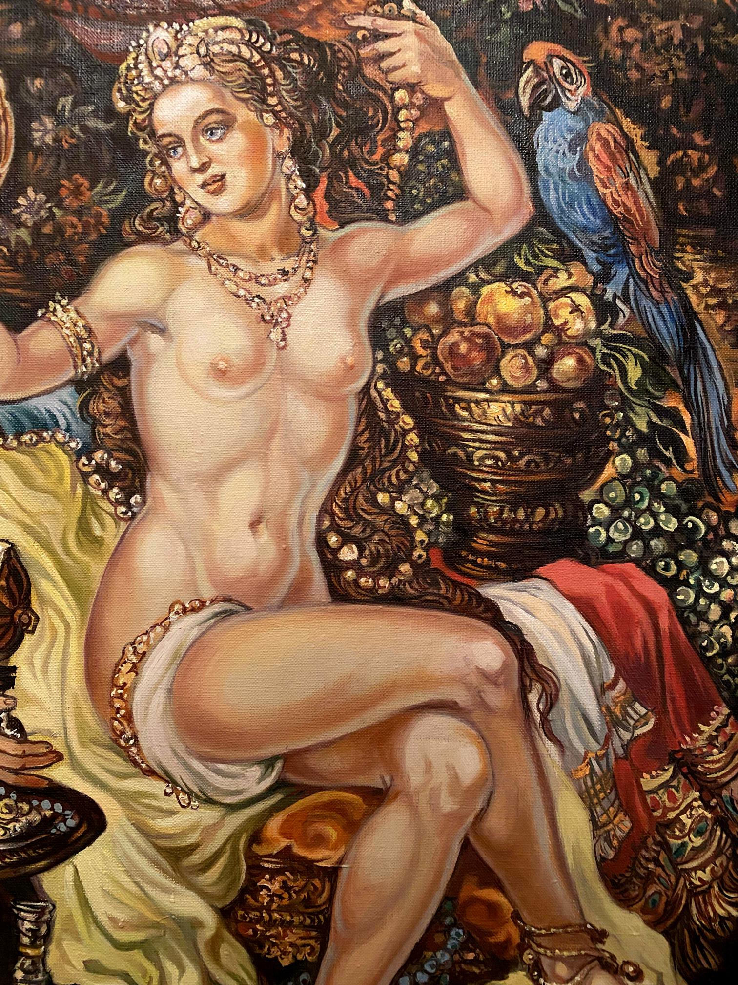 Oil painting of Bathsheba by Alexander Arkadievich Litvinov, nude woman in gold jewelry