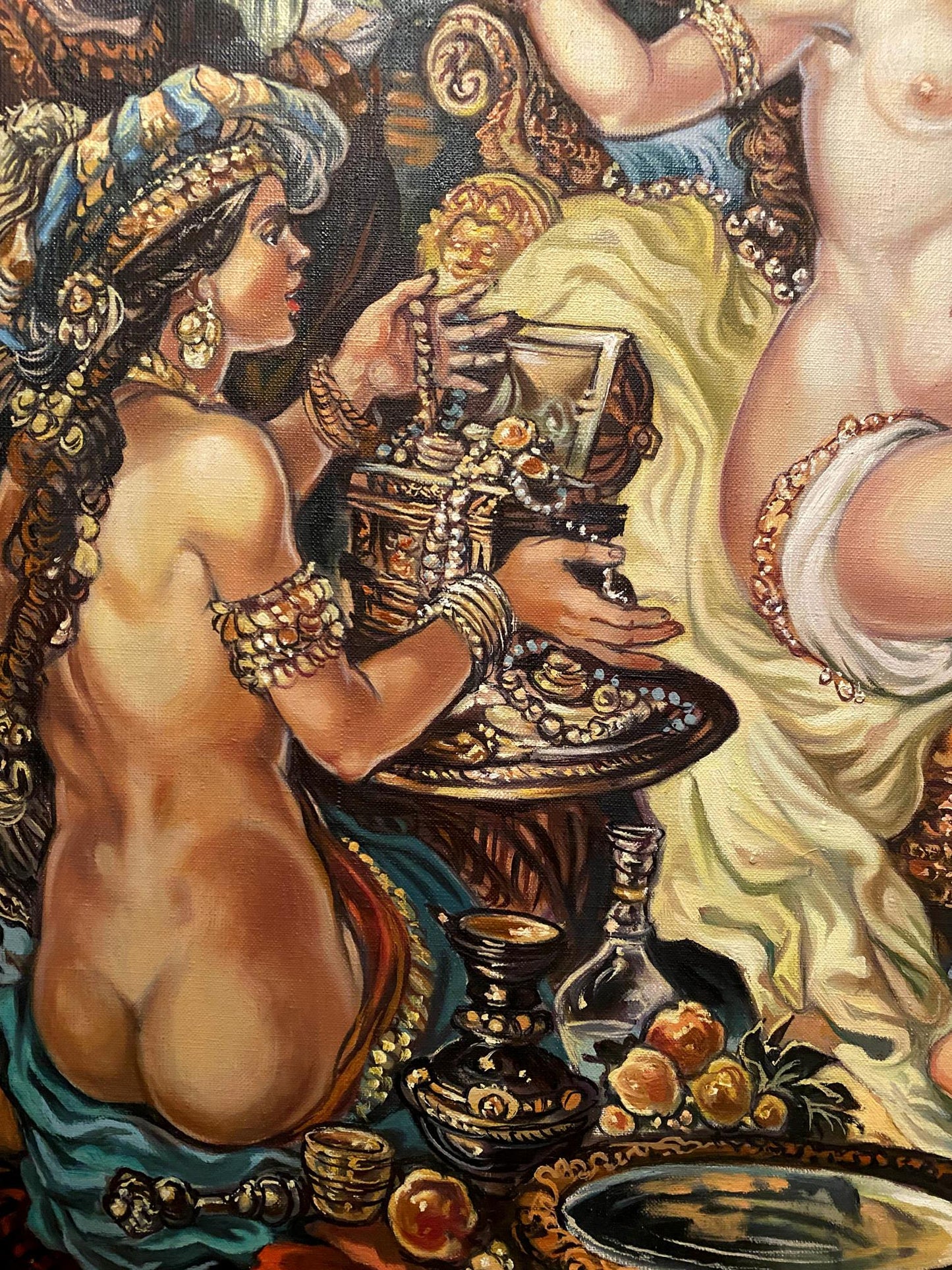 Oil painting Bathsheba by Litvinov in gilded ornate mirror frame