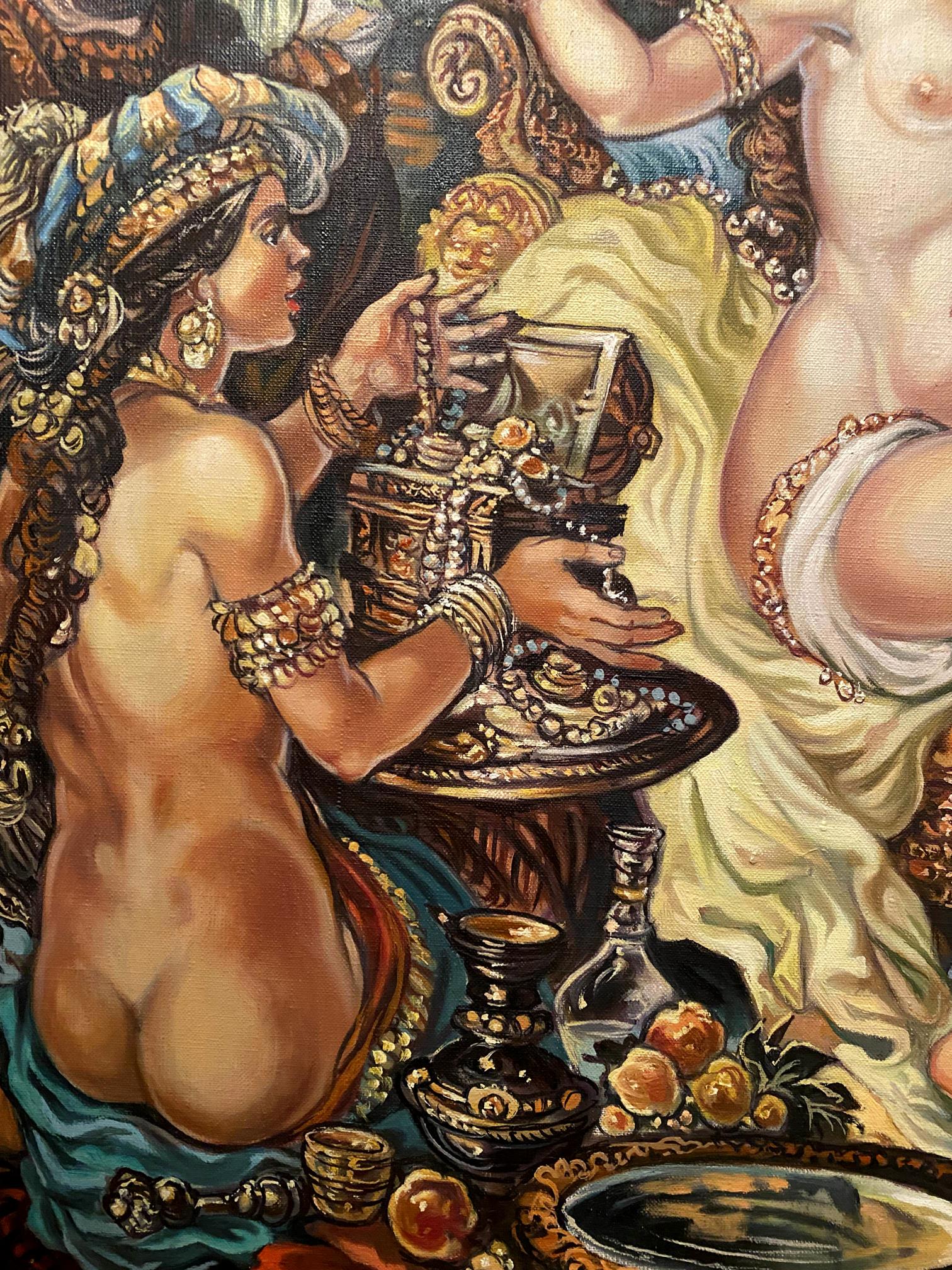 Oil painting Bathsheba by Litvinov in gilded ornate mirror frame
