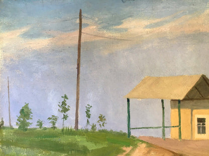 Oil painting of yellow wooden house by Chernikov Vladimir Mikhailovich