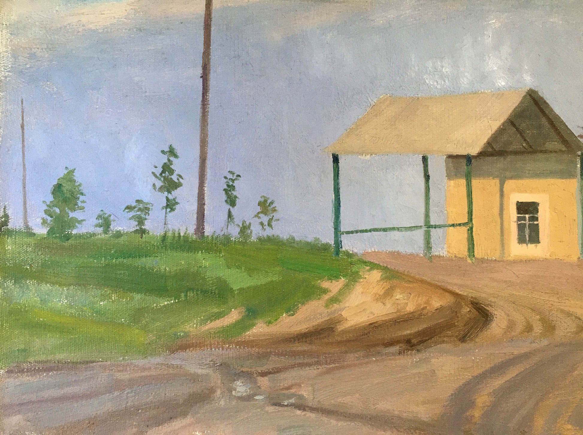 Yellow wooden station painting by Chernikov Vladimir Mikhailovich