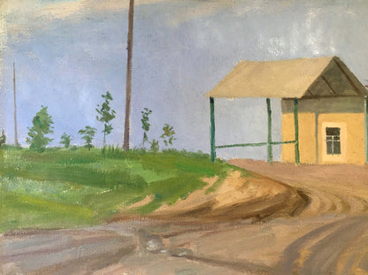 Yellow wooden station painting by Chernikov Vladimir Mikhailovich