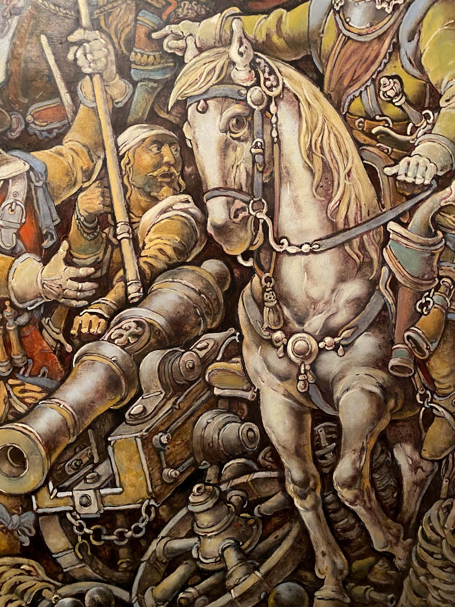 Oil painting of Ivan Bohun on white horse with gold tack by Litvinov Oleg Arkad’yevich