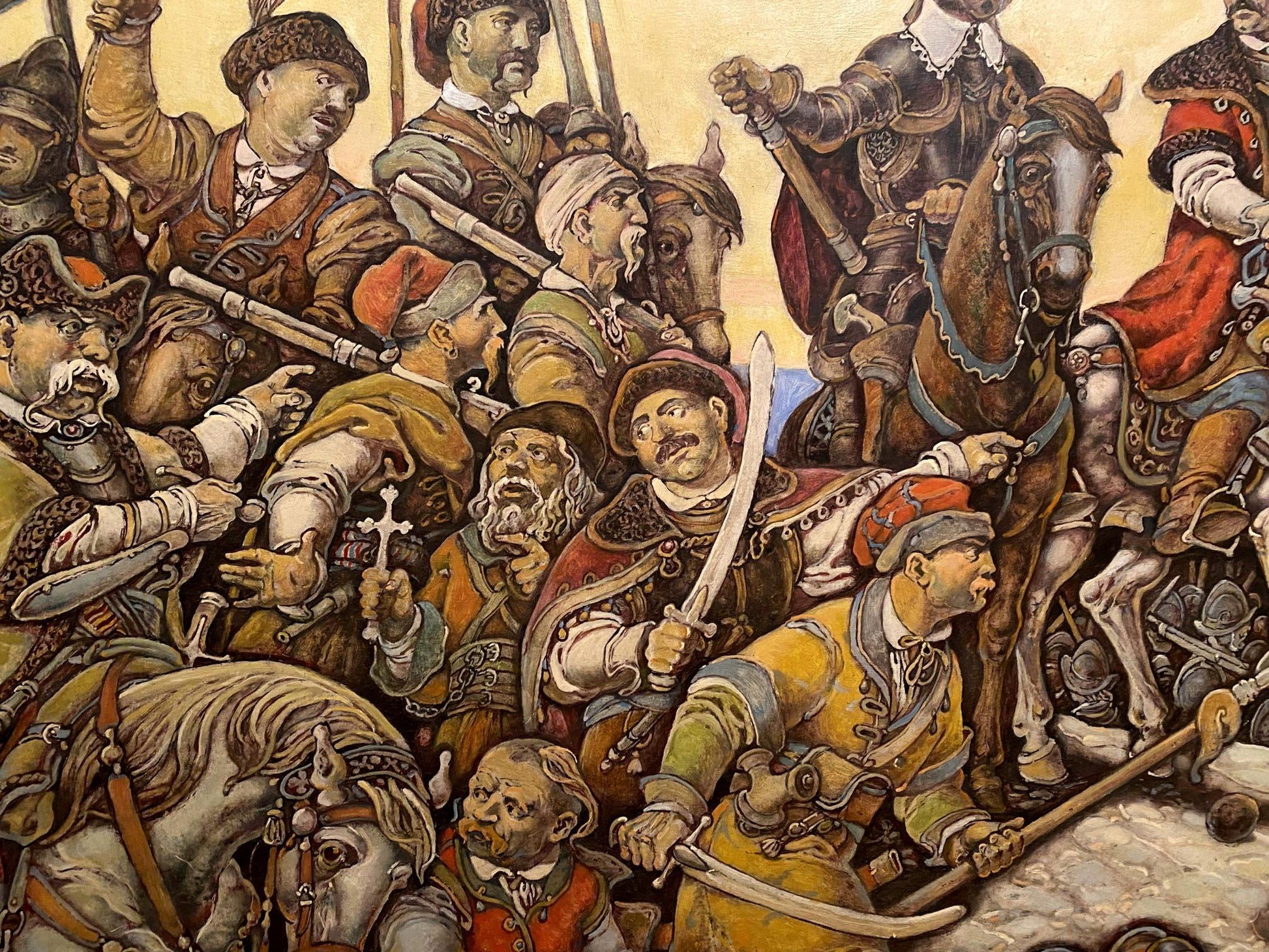 Oil painting of Ivan Bohun in chaotic medieval battle by Litvinov Oleg Arkad’yevich
