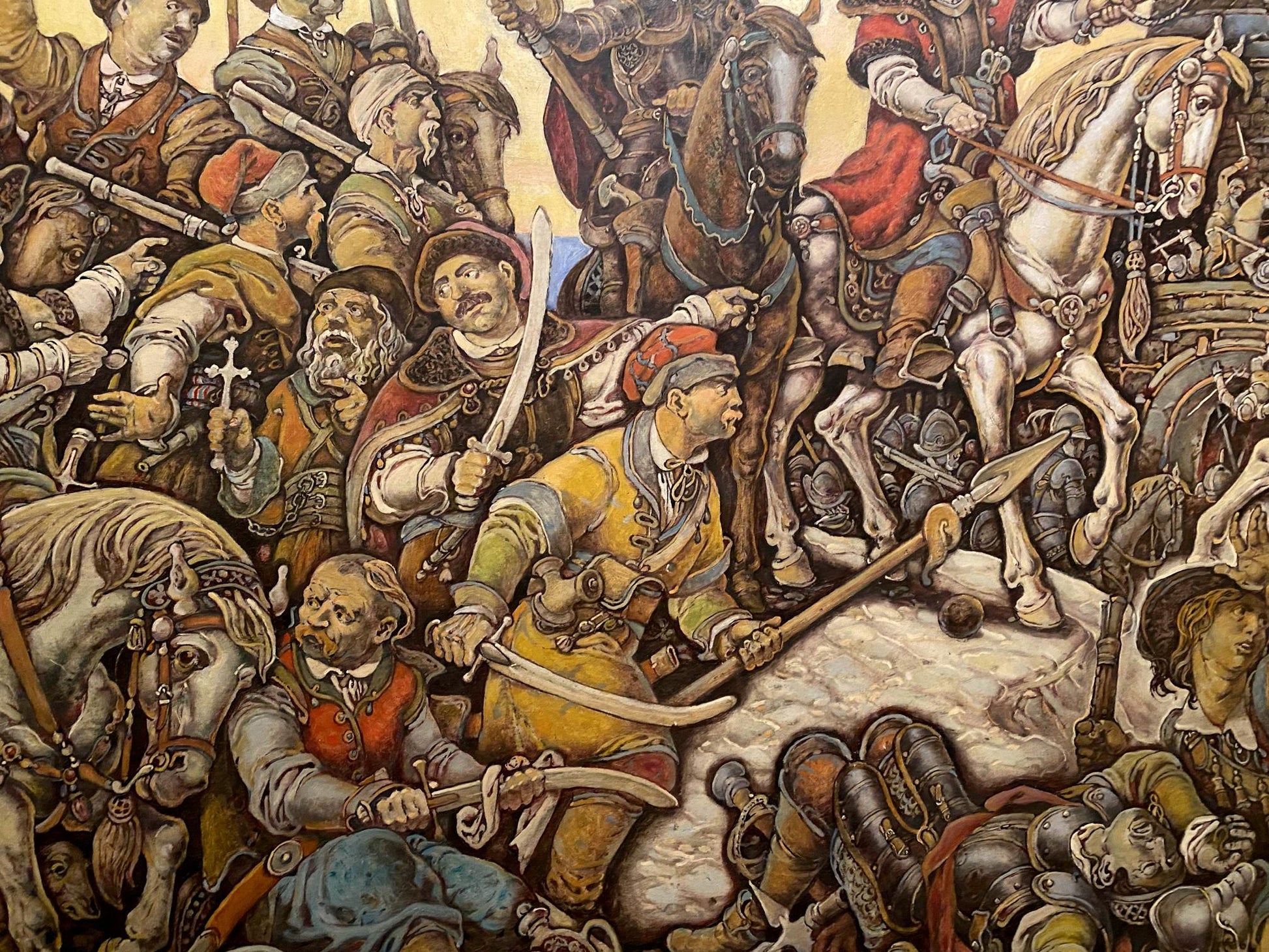 Oil painting of Ivan Bohun in chaotic medieval battle by Litvinov Oleg Arkadyevich