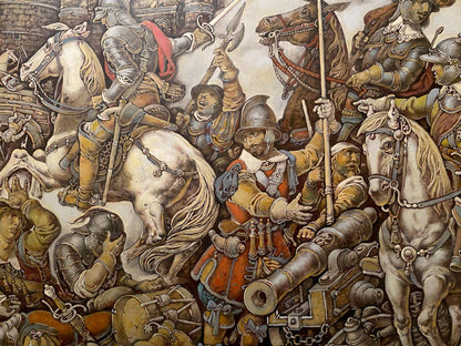 Oil painting of Ivan Bohun in chaotic medieval battle by Litvinov Oleg Arkad’yevich