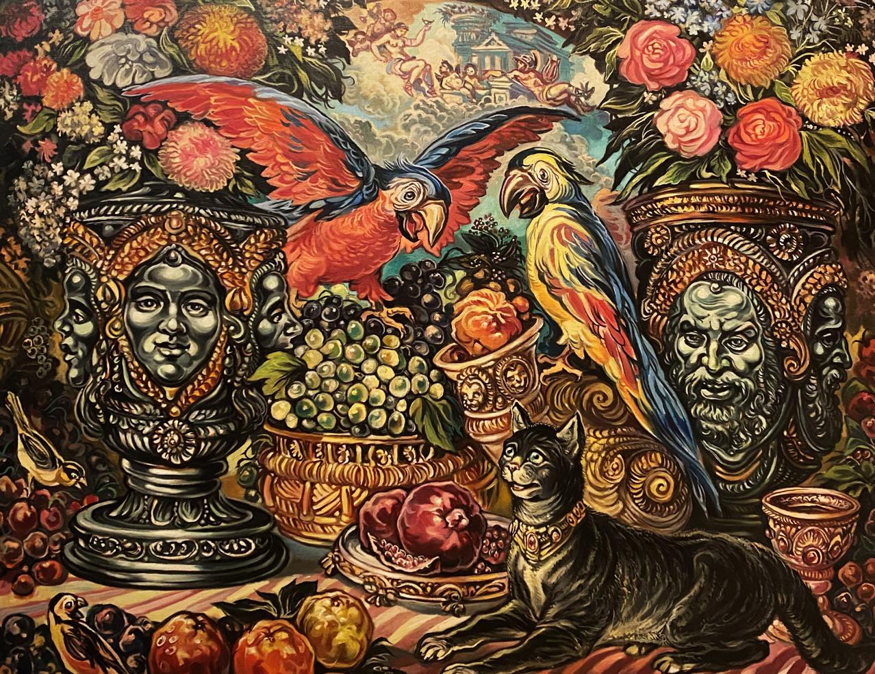 Oil painting Still life with parrots by Alexander Arkadievich Litvinov