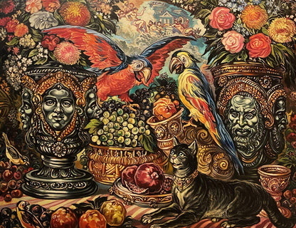 Oil painting Still life with parrots by Alexander Arkadievich Litvinov