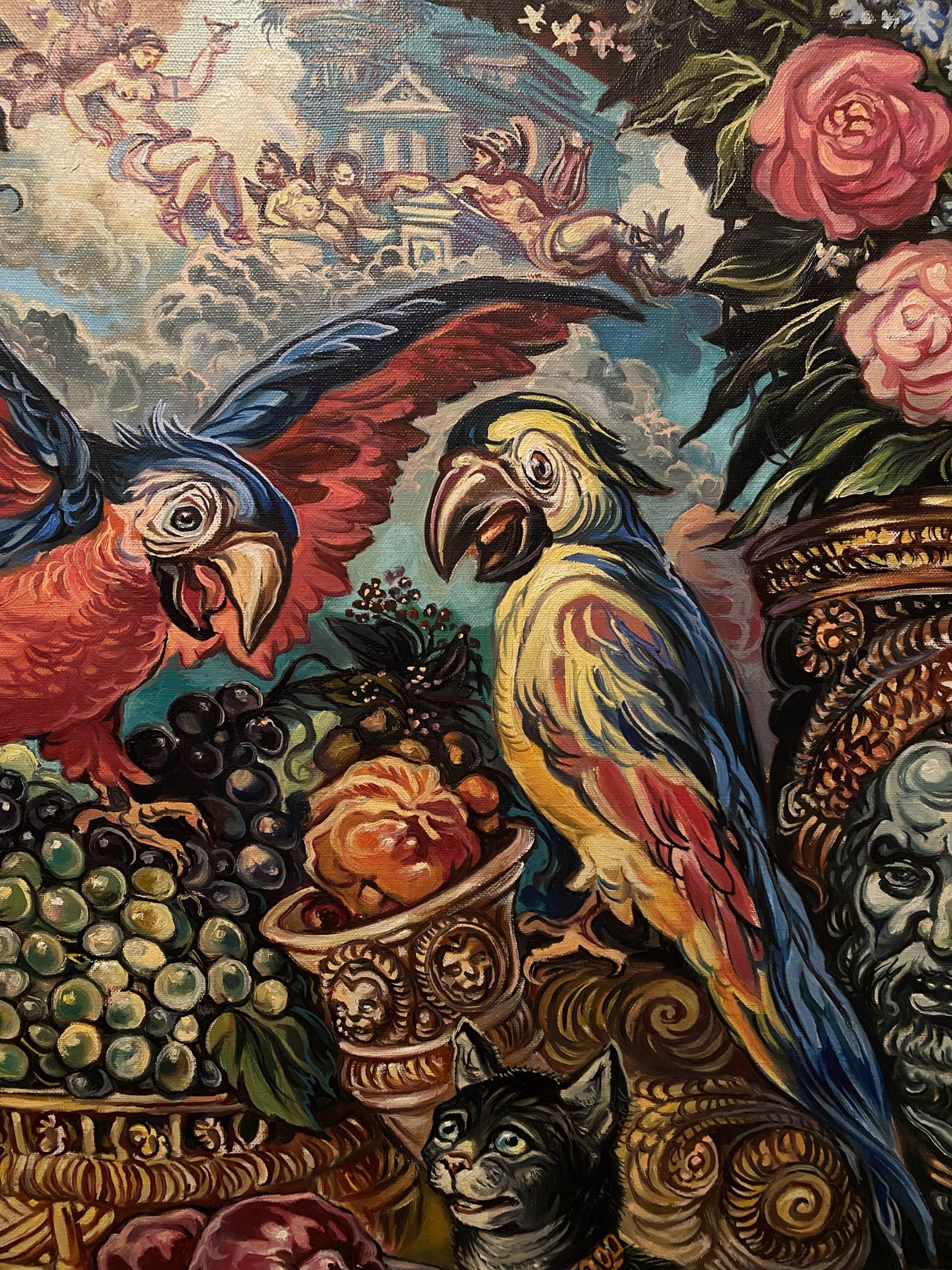 Oil painting Still life with parrots by Alexander Arkadievich Litvinov