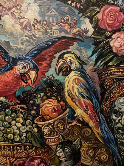 Oil painting Still life with parrots by Alexander Arkadievich Litvinov