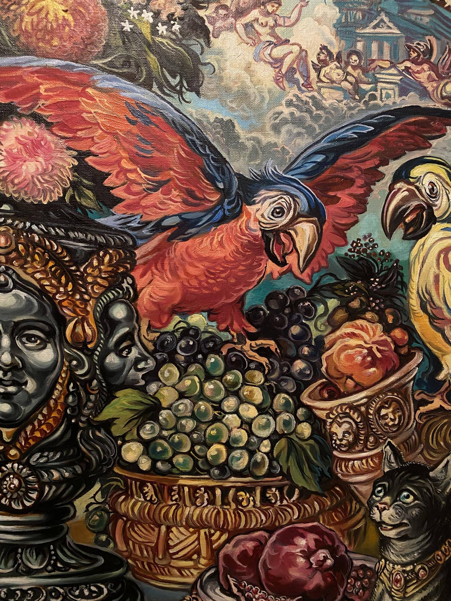 Oil painting Still life with parrots by Alexander Arkadievich Litvinov