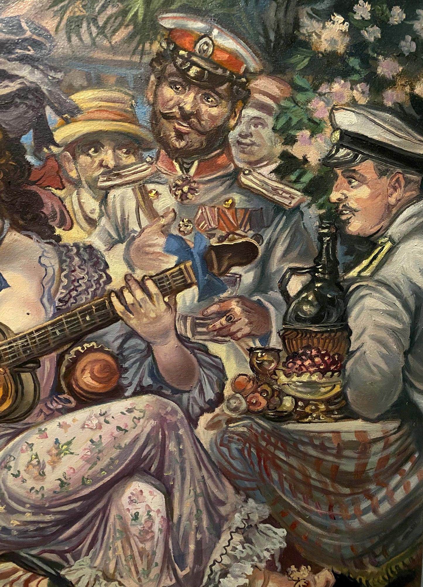Oil painting 1904 by Alexander Arkadievich Litvinov: portrait of man in ornate military uniform at social gathering